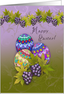 Happy Easter! Decorated Eggs, Purple Grapes and Swirls card