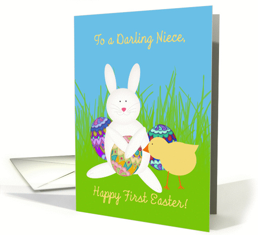 First Easter for Niece, Bunny, Chick and Decorated Eggs card (904418)