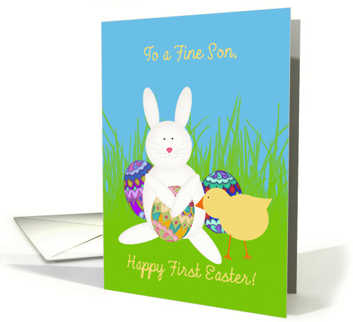First Easter for Son, Bunny, Chick, Decorated Eggs card (904423)