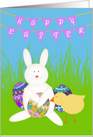 Happy Easter Bunting, Bunny, Chick, Decorated Eggs card