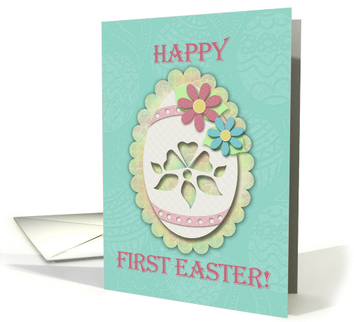 Happy First Easter Faux Paper Cutout Egg Scrapbook Style card (908546)