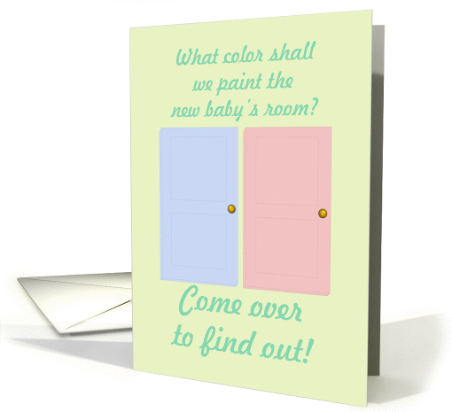 New Baby Gender Revealing Invitation, Pink and Blue Doors card