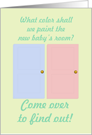 New Baby Gender Revealing Invitation, Pink and Blue Doors card