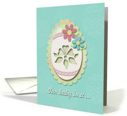 New Baby Gender Reveal Invitation, Decorative Egg and Flowers card
