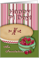 Happy Pi Day Invitation, Cherry Pie and Bowl of Cherries card
