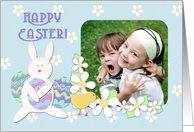 Happy Easter! Whimsical Bunny, Eggs, Flowers and Chick, Photo Card