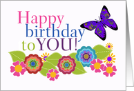 Happy Birthday to You! Paisley Butterfly and Colorful Flowers card