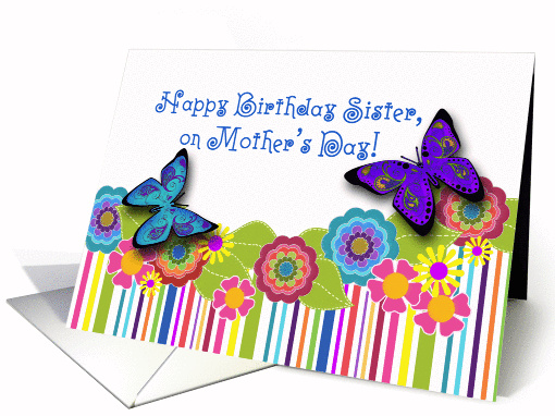 Happy Birthday Sister on Mother's Day, Floral Art, Paisley... (917138)