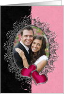 Engagement Announcement, Two Hearts, Satin Pink, Photo Card