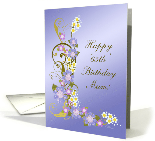 Happy 65th Birthday Mum Purple Floral Swirls card (920852)