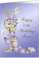 Happy 65th Birthday Mum Purple Floral Swirls card