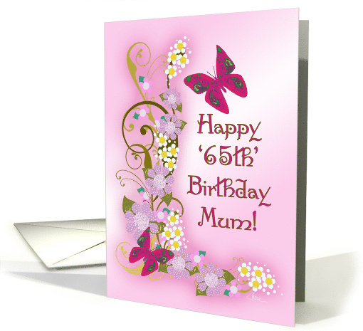 Happy 65th Birthday Mum Pink Butterflies card (920854)