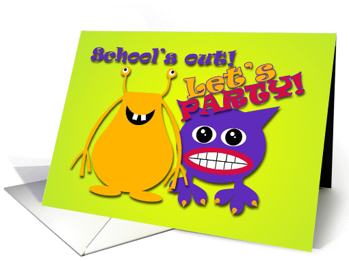 School's Out Party Invitation, Whimsical, Cute Monsters card (928706)