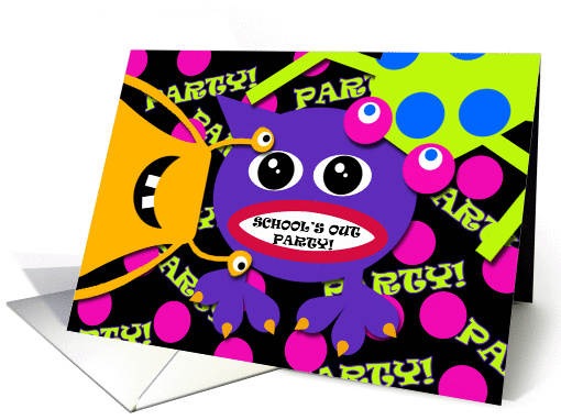 School's Out Party Invitation, Whimsical, Cute Monsters card (928708)
