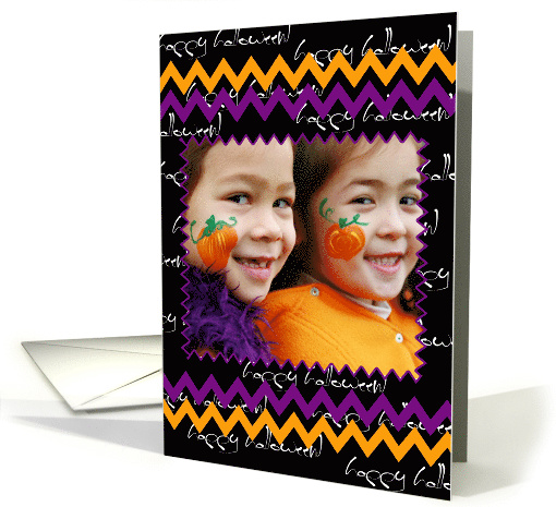 Happy Halloween Fun Photo Frame You Customize Chevron Stripes card