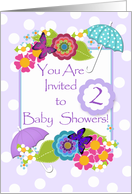 Double Baby Showers Invitation, Butterflies and Flowers card