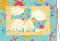 Get Well Soon! Floral Art Birds, Pretty Flowers card