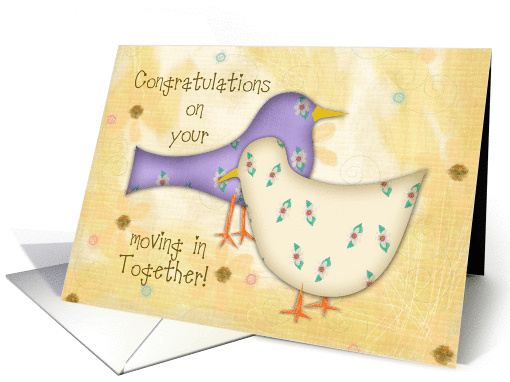 Moving In Together Congratulations, Fabric Look, Folk Art Birds card