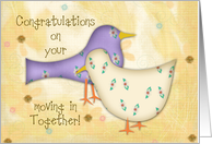 Moving In Together Congratulations, Fabric Look, Folk Art Birds card