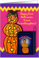 First Halloween For Great Granddaughter, Funny Pumpkins Stack card