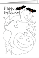 Happy Halloween Coloring Card Bats Ghost card