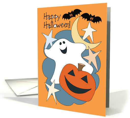 Happy Halloween Bats Ghost Pumpkin Moon Stars card (966715)