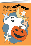 Happy Halloween Bats Ghost Pumpkin Moon Stars card