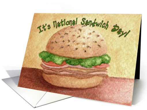 National Sandwich Day, Onion Bun Sandwich, Watercolor Art card