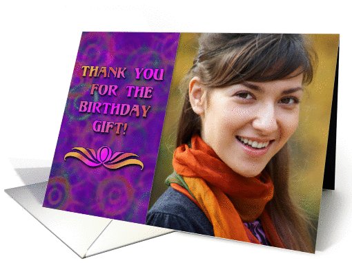 Birthday Gift Thank You Photo Card, Tie Dyed Circles,... (970605)