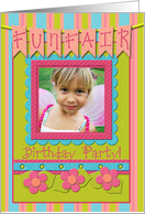Birthday Party Invitation, Funfair Photo Card, Peridot & Pink Stripes card