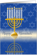 Happy Hanukkah! Hanukkah Menorah, Hanukkiya Reflection, Star of David card