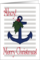 Ahoy! Christmas Holly Anchor, Red, White, Blue card