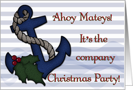 Ahoy Mateys! Company Christmas Party Invitation, Anchor, Holly Leaves card