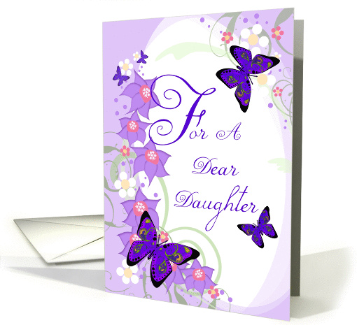 For A Dear Daughter, Birthday, Purple Butterflies Floral... (995789)