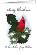 To The Mother of My Children, Merry Christmas, Cardinal, Holly, Pine card