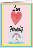 Love & Friendship couple under rainbow umbrella card