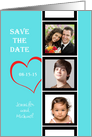 Photo Booth Save the Date Photo Cards -- Three Photos on Blue card