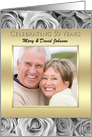 50th Golden Wedding Anniversary Photo Invitations -- Roses with Gold card