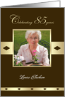 85th Birthday Party Photo Card Invitation -- 85 years in brown card