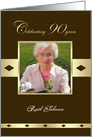 90th Birthday Party Photo Card Invitation -- 90 years in brown card