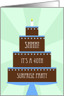 Surprise 40th Birthday Party Invitation -- Cake on Green card