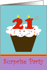 Surprise 21st Birthday Party Invitation -- Cupcake with 21 Candles card