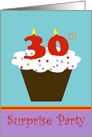 Surprise 30th Birthday Party Invitation -- Cupcake with 30 Candles card