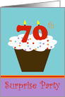 Surprise 70th Birthday Party Invitation -- Cupcake with 70 Candles card