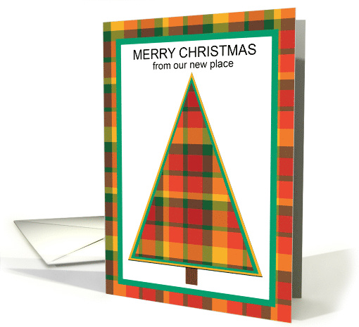 New Address Merry Christmas Colorful Plaid Christmas Tree card