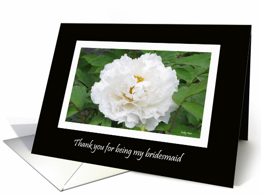 Bridesmaid Thank You Card -- White Peony on Black card (201850)