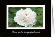 Bridesmaid Thank You Card -- White Peony on Black card