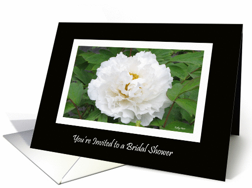 Bridal Party Invitation -- White Peony on Black card (201856)