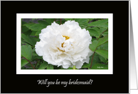 Bridesmaid Card -- White Peony on Black card