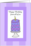 Happy Birthday from all of us -- Purple Birthday Cake Card
